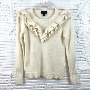Charter Club Luxury 100% Cashmere Sweater Cream Ruffle Paris Romantic‎ Dainty M